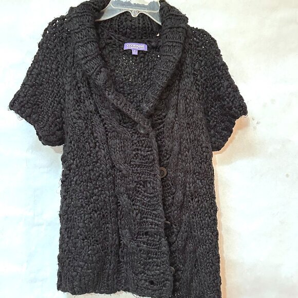 Vivienne Tam Sweaters - Y2K Vivienne Tam Wool Black Sweater Medium Cardigan Short Sleeve Chunky Knit